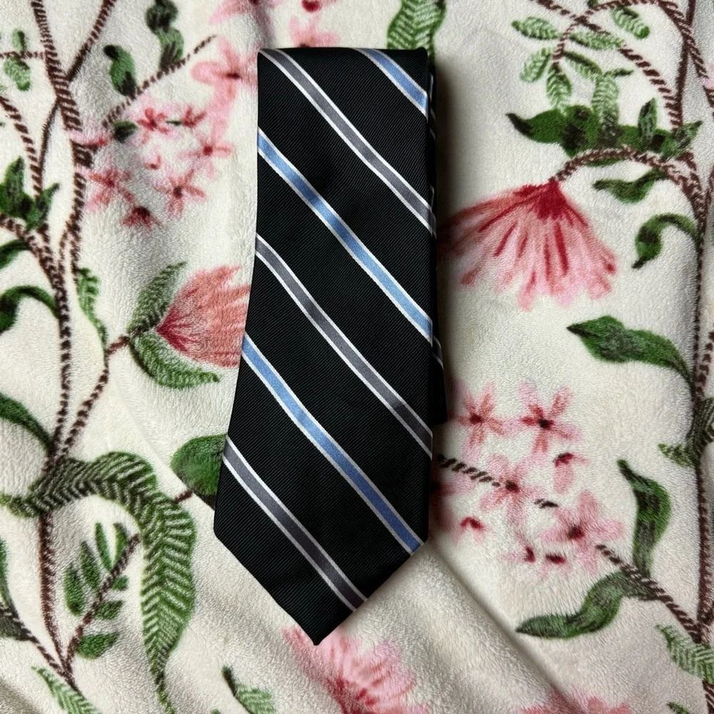 George Black Tie with Blue and White Stripes - Picture 1 of 2